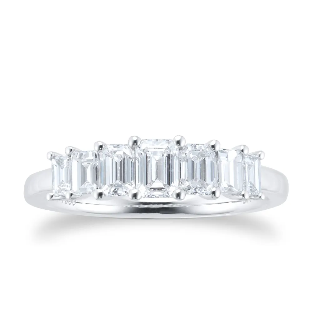 Platinum 1.00cttw Diamond Emerald Cut Graduated Claw Eternity Ring