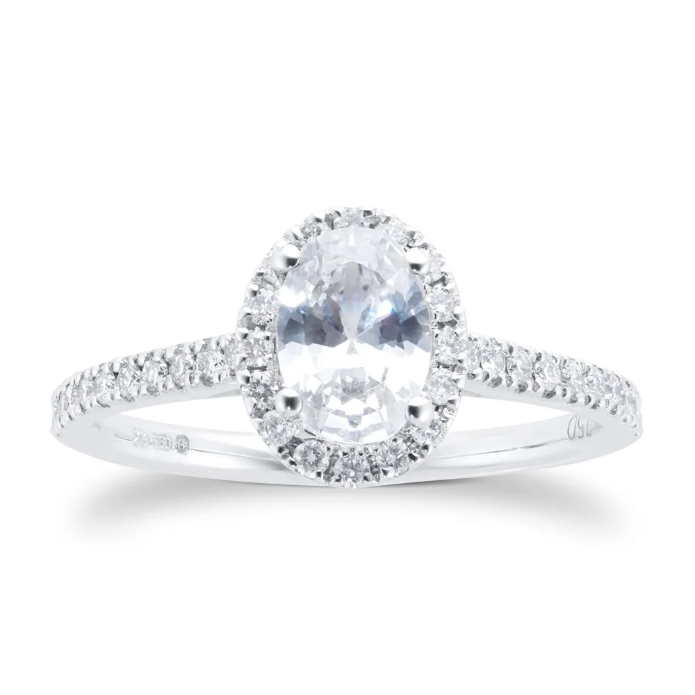 Platinum 1.00cttw Diamond Oval Halo Engagement Ring