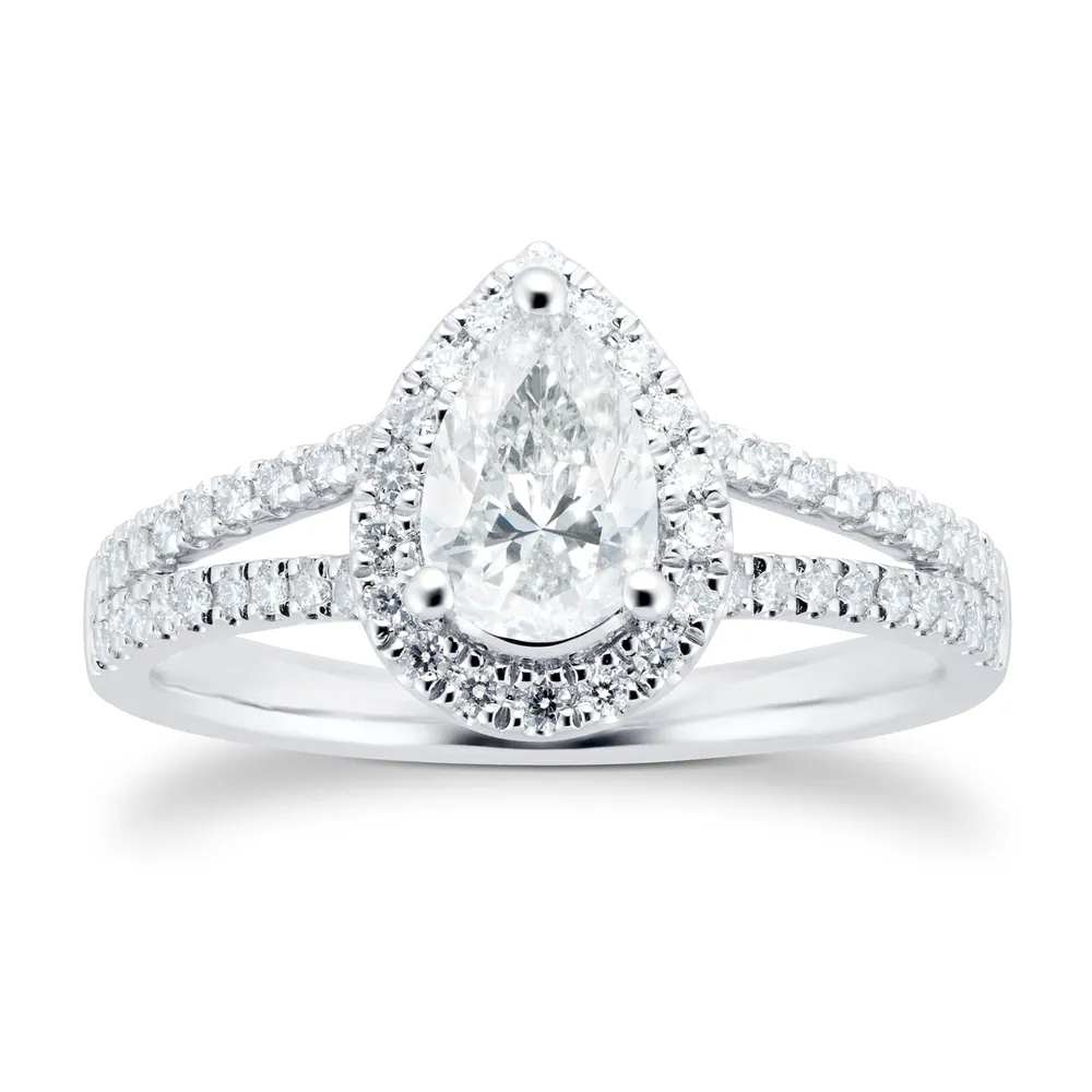 Platinum 1.00cttw Diamond Pear Cut Halo Ring
