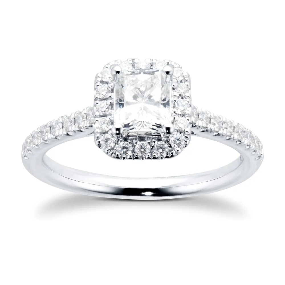 Platinum 1.00cttw Diamond Radiant Cut Halo Ring