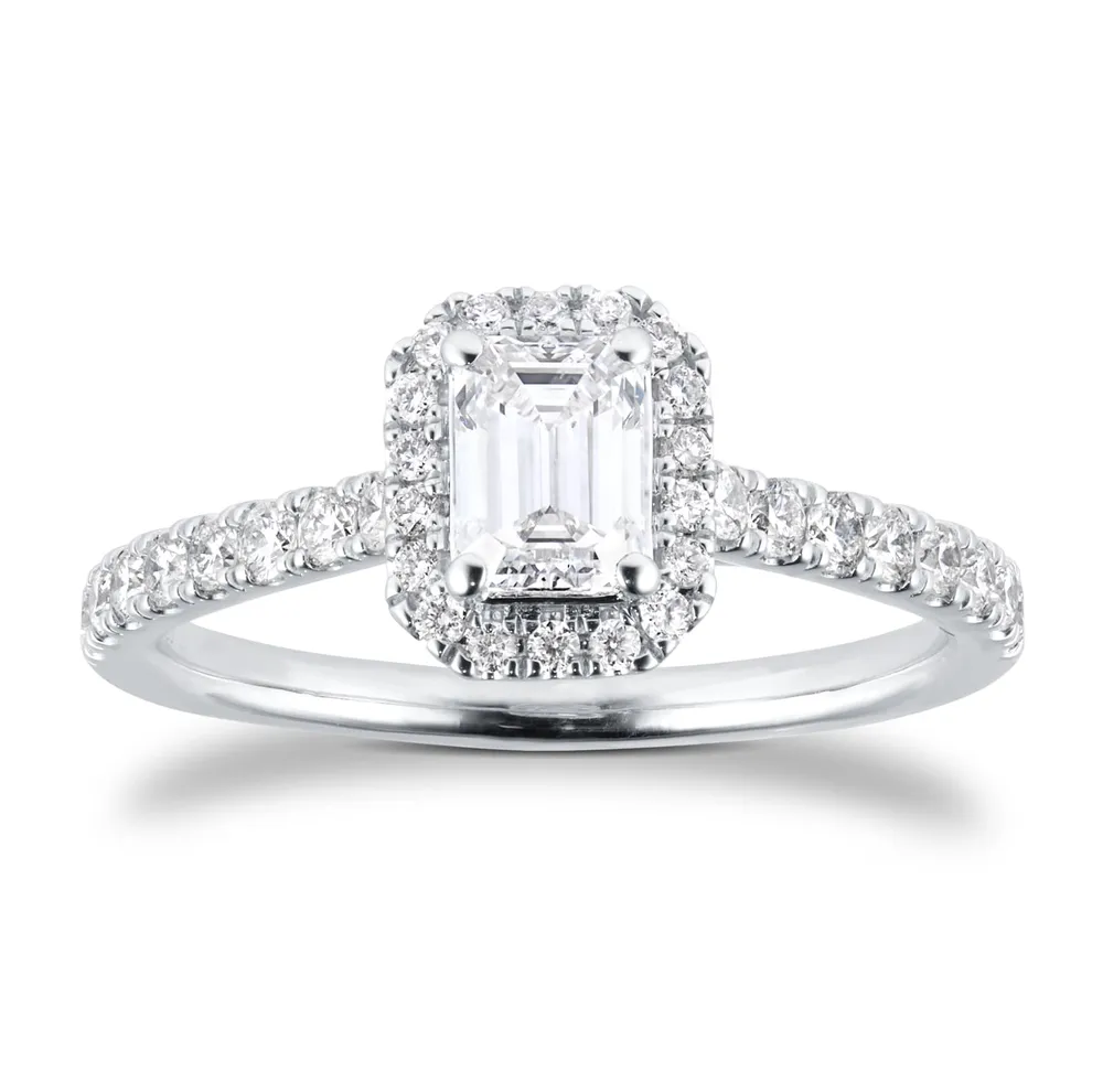 Platinum 1.00cttw Emerald Cut Diamond Halo Engagement Ring