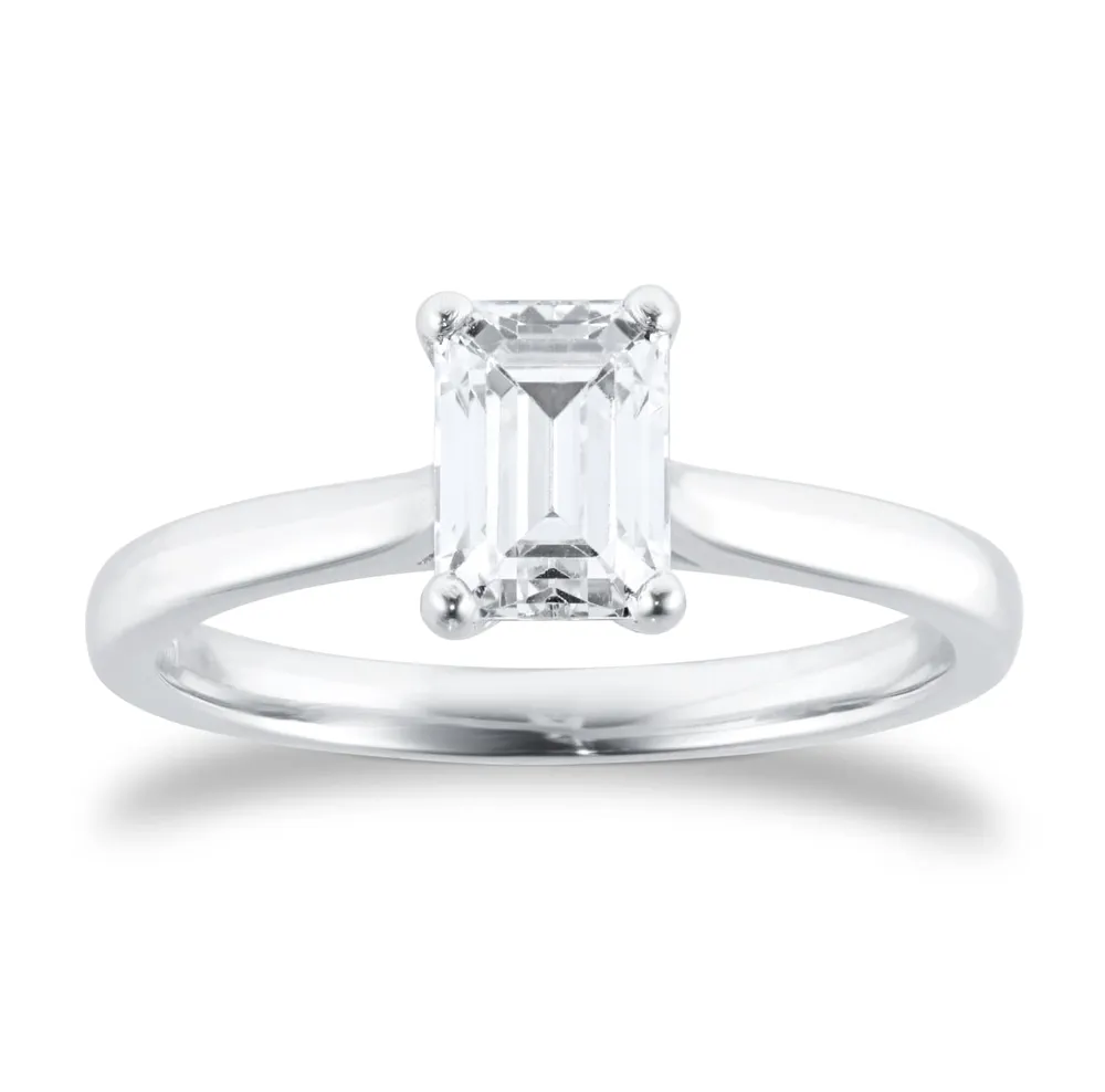 Platinum 1.00cttw Emerald Cut Solitaire Diamond Engagement Ring