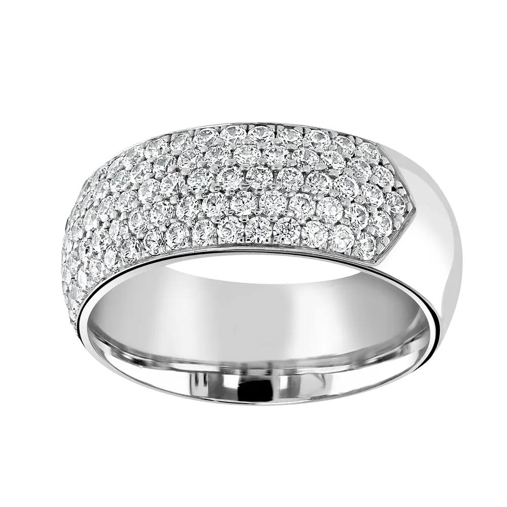 Platinum 1.00cttw Five Row Pave Set Diamond Half Eternity Ring