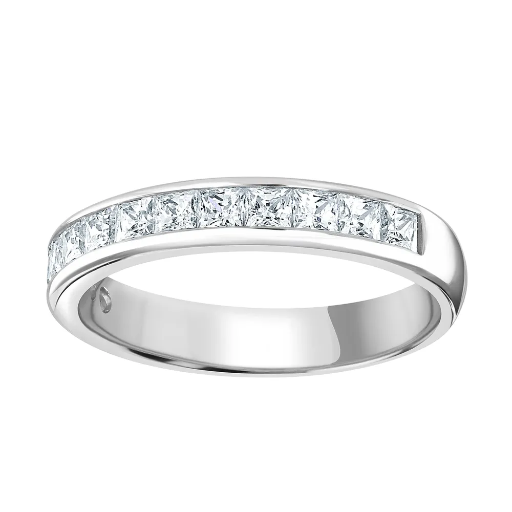 Platinum 1.00cttw Princess Cut Channel Set Diamond Half Eternity Ring