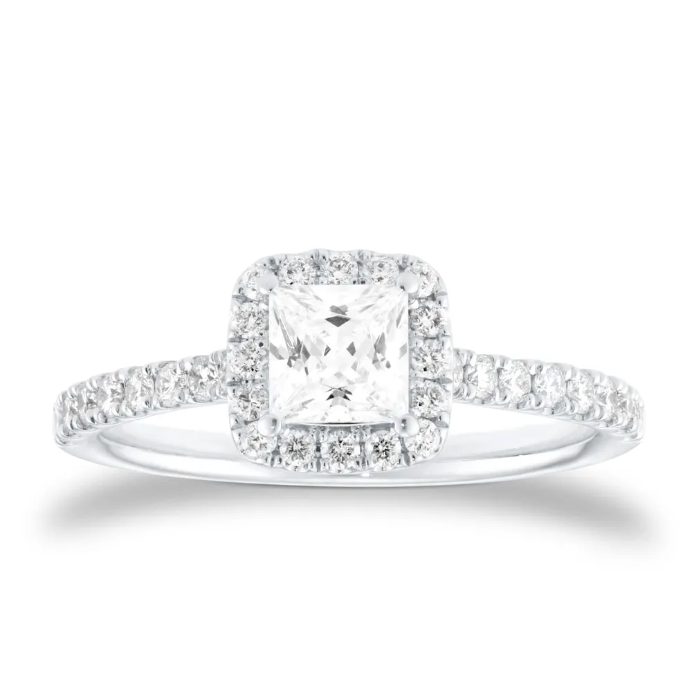 Platinum 1.00cttw Princess Cut Diamond Halo Engagement Ring