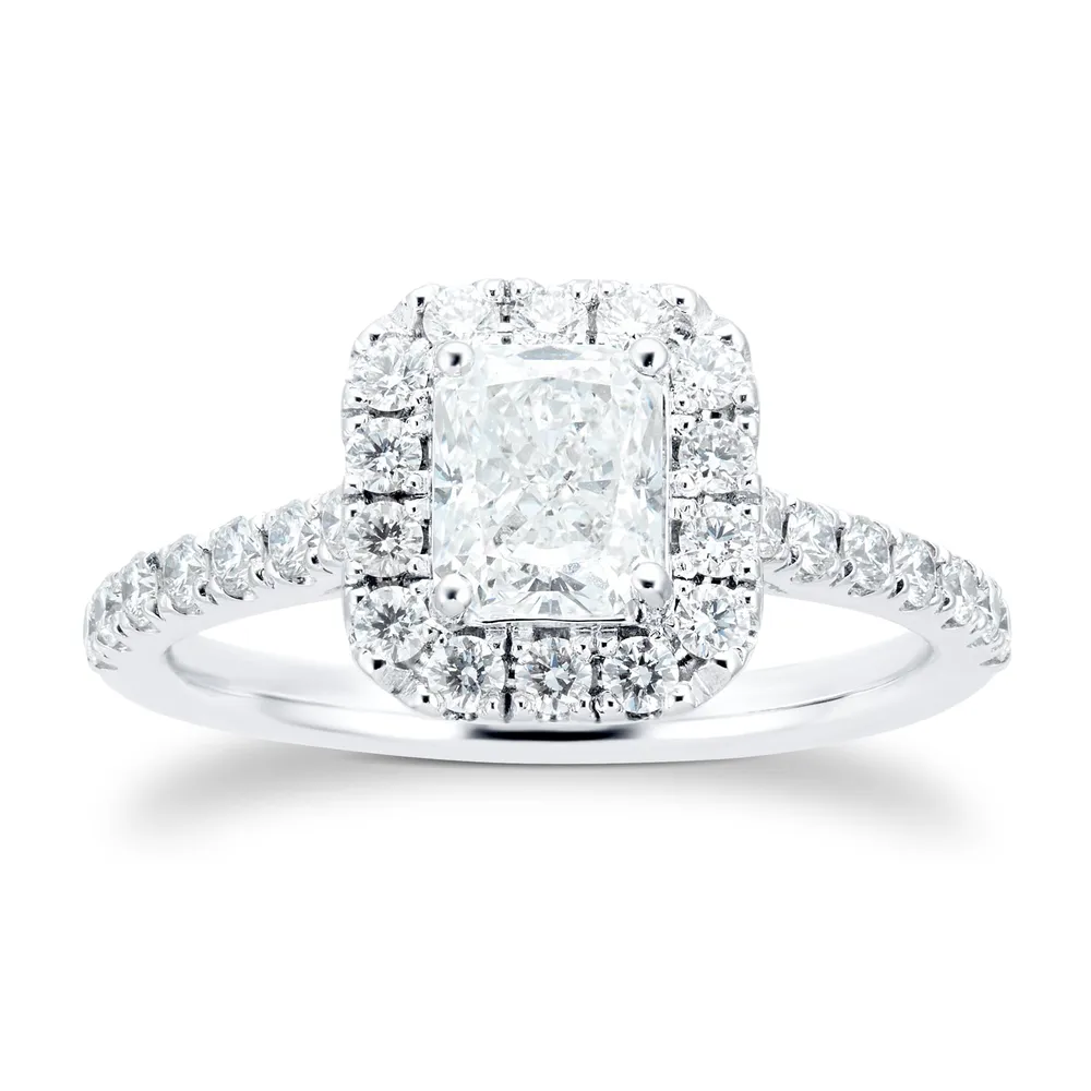 Platinum 1.50cttw Diamond Radiant Cut Halo Ring