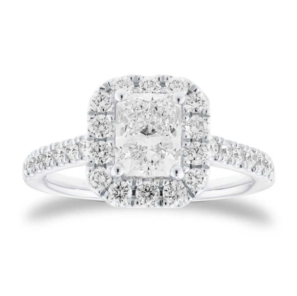 Platinum 1.50cttw Radiant Cut Halo Diamond Engagement Ring