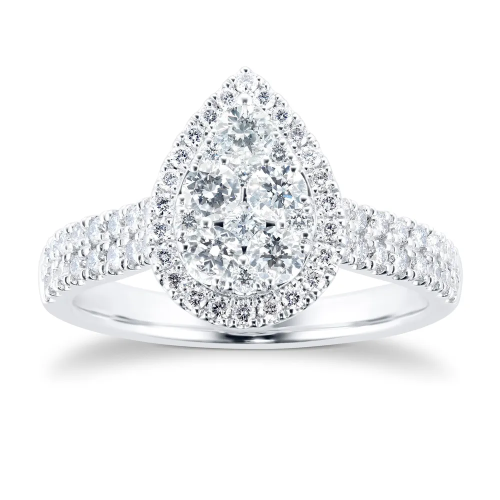 Platinum 1ct Diamond Pear Cluster Ring with Diamond Shoulders