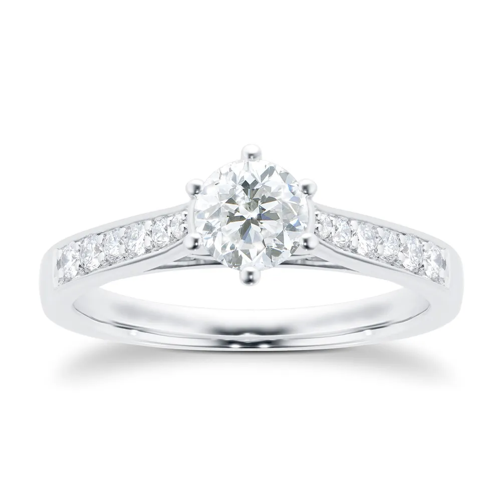 Platinum Brilliant Cut 0.65cttw Solitaire Diamond Set Shoulder Ring