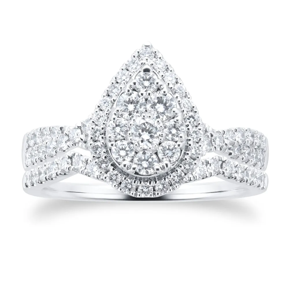 Platinum Halo Pear Diamond Bridal Set Ring