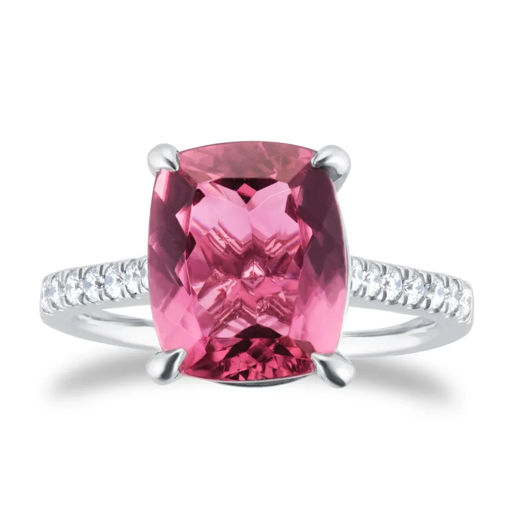 Platinum Pink Tourmaline and 0.20cttw Diamond Ring
