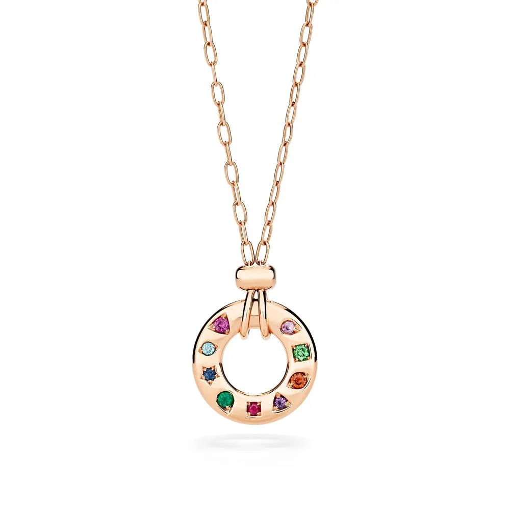 Pomellato 18ct Rose Gold Iconica Reversible Sapphire & Mixed Gemstone Pendant Necklace