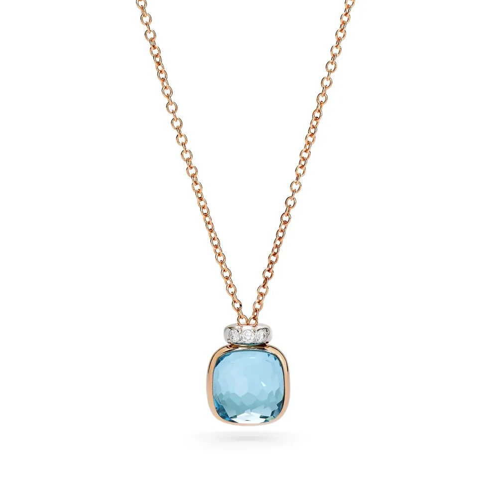 Pomellato 18ct Rose Gold Nudo Sky Blue Topaz & 0.02ct Diamond Pendant Necklace