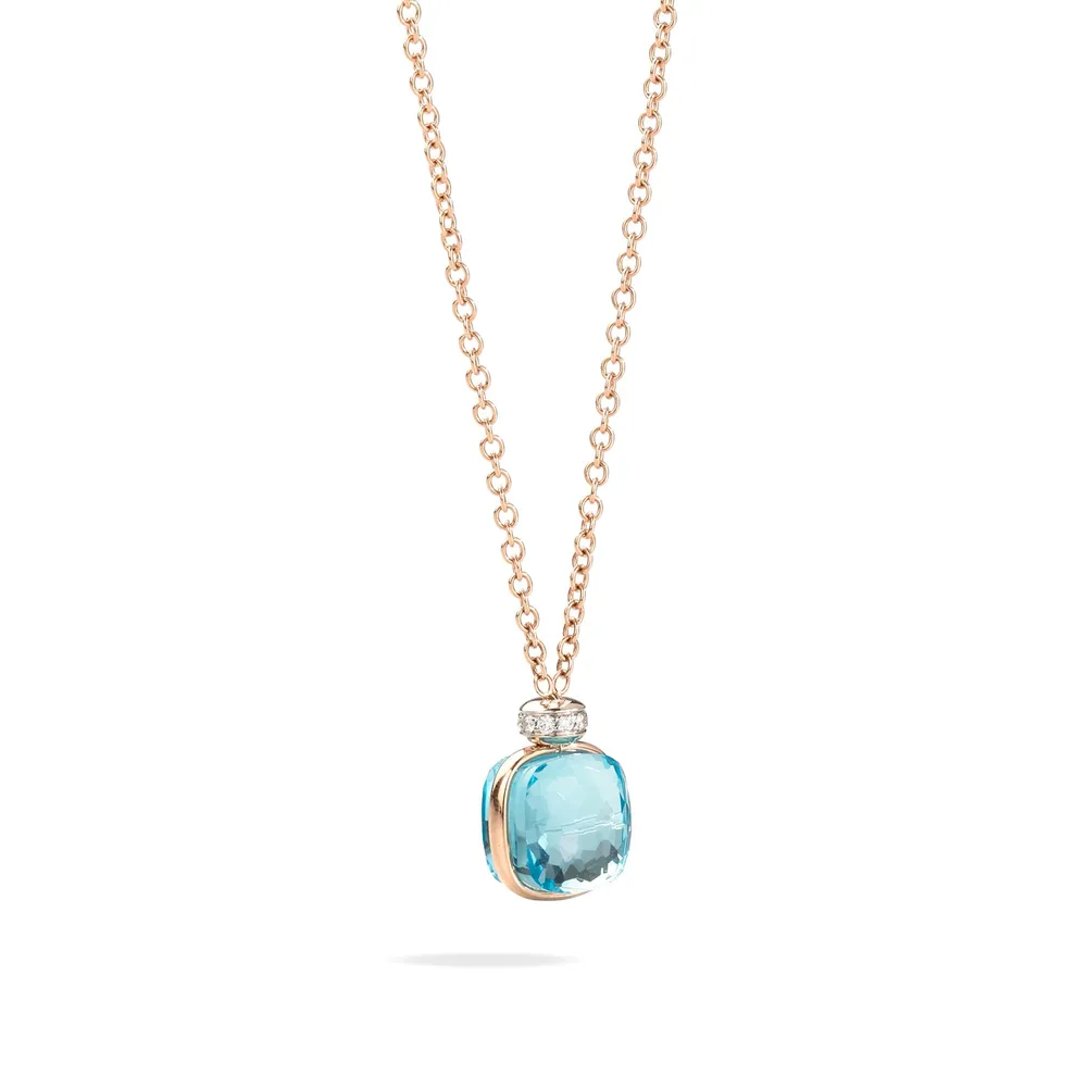 Pomellato Nudo 18ct Rose & White Gold Blue Topaz & 0.08ct Diamond Pendant