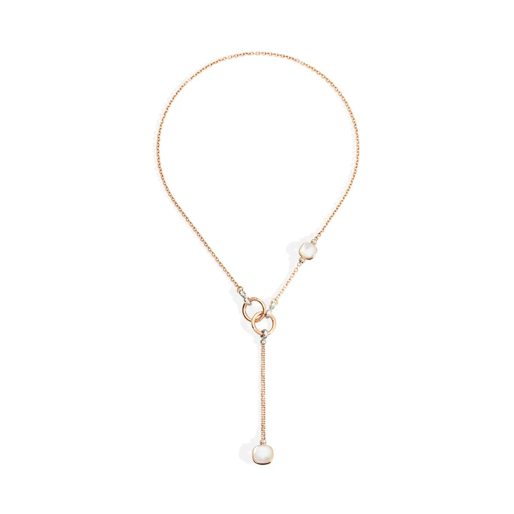 Pomellato Nudo 18ct Rose & White Gold Mother of Pearl & 0.10ct Diamond Necklace