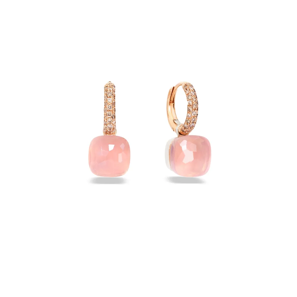 Pomellato Nudo 18ct Rose & White Gold Rose Quartz & 0.34ct Brown Diamond Earrings