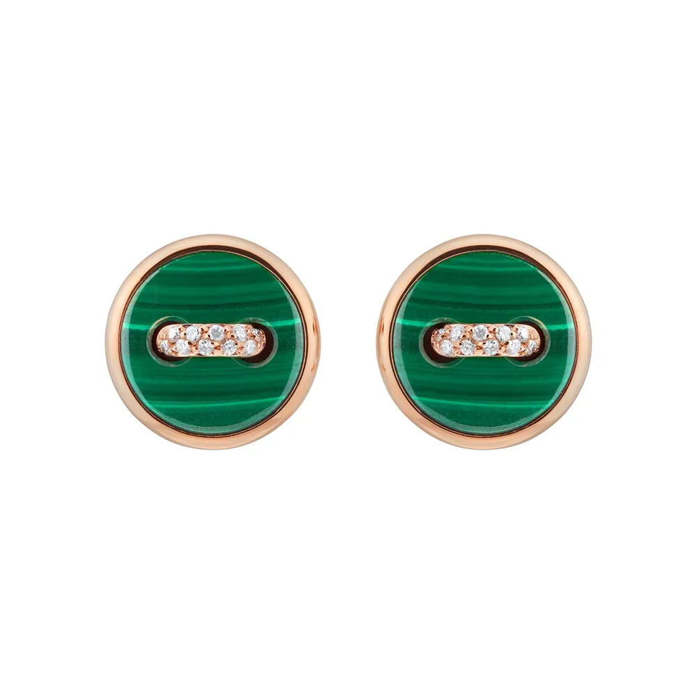 Pomellato Pom Pom Dot 18ct Rose Gold Malachite & 0.07ct Diamond Earrings