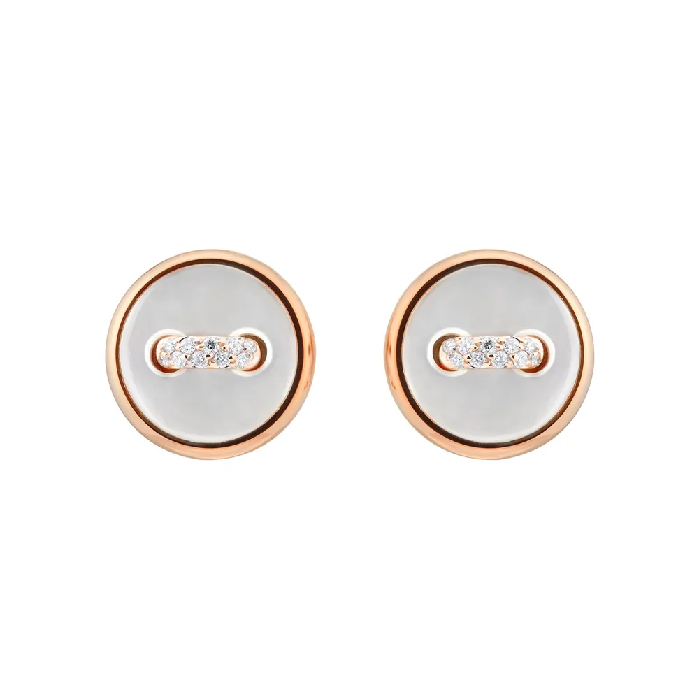 Pomellato Pom Pom Dot 18ct Rose Gold Mother of Pearl & 0.07ct Diamond Earrings