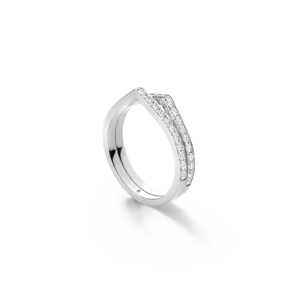 Repossi Antifer 18ct White Gold 0.52ct Diamond Two Row Ring - Ring Size O.5