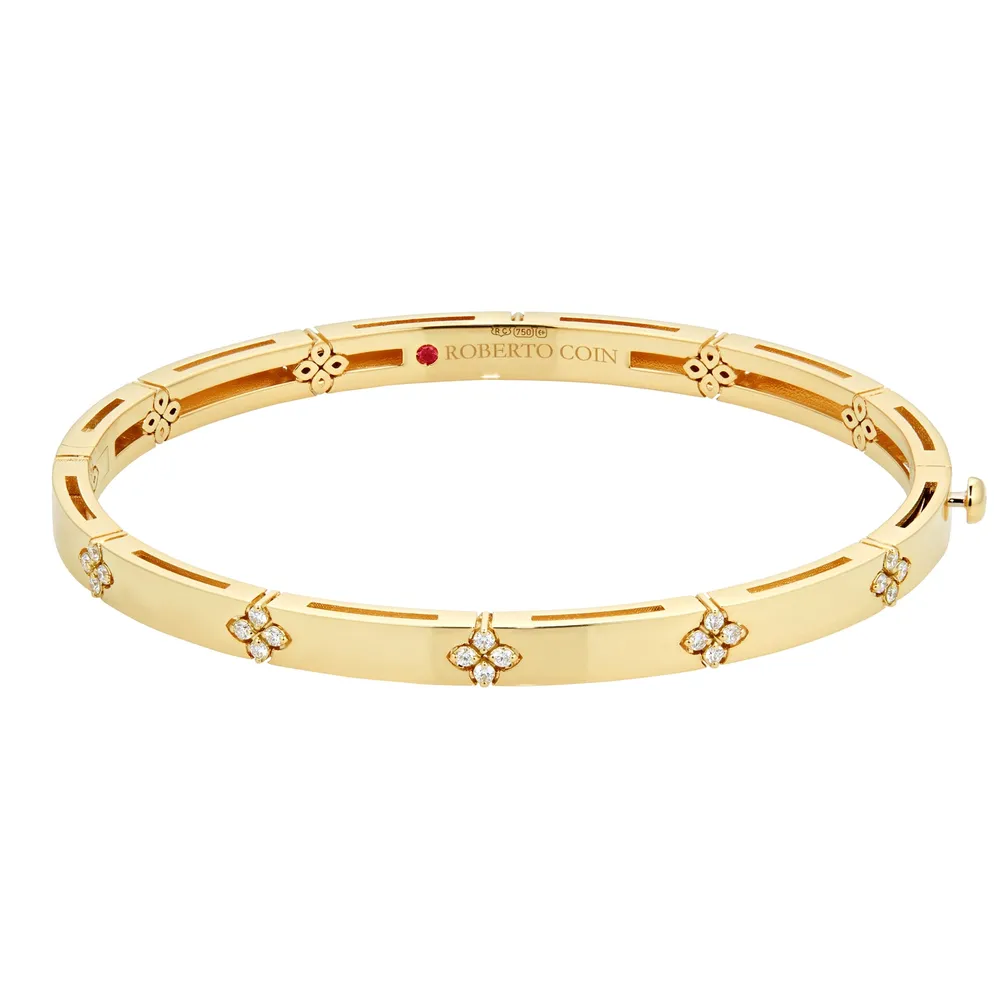 Roberto Coin 18ct Yellow Gold Love In Verona 0.19ct Diamond Bangle - Size Medium