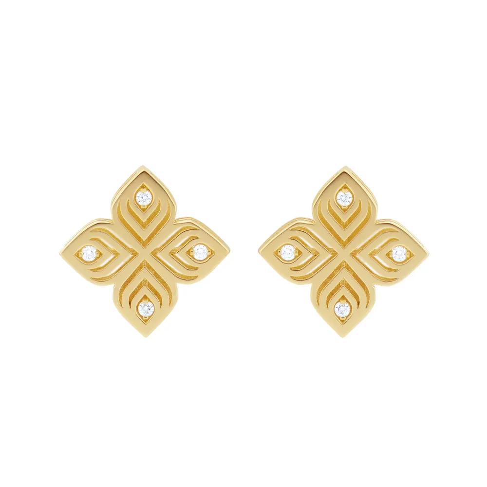 Roberto Coin Arabesque 18ct Yellow Gold 0.08ct Diamond Stud Earrings