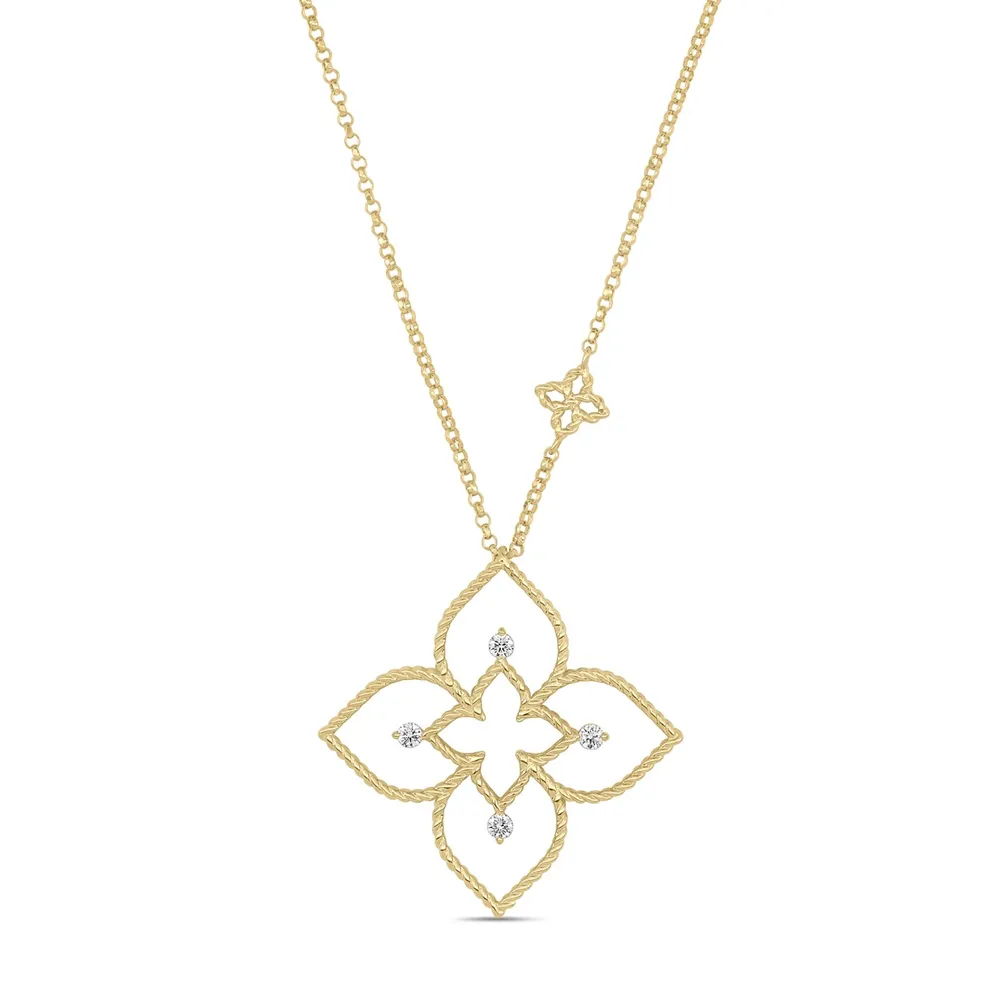 Roberto Coin Desert Flower 18ct Yellow Gold 0.09ct Diamond Pendant Necklace