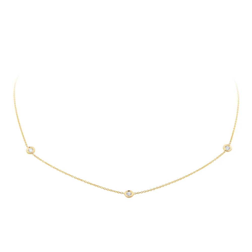 Roberto Coin Diamond By The Inch 18ct Yellow Gold 0.15ct Diamond 3 Station Necklace