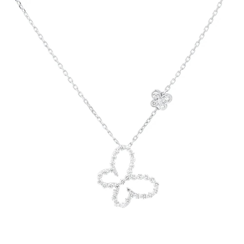 Roberto Coin Diamond Princess 18ct White Gold 0.56ct Diamond Butterfly Pendant Necklace