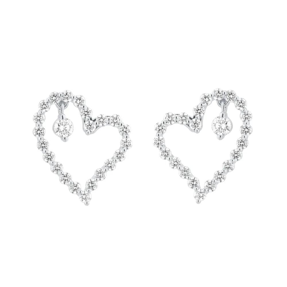 Roberto Coin Diamond Princess 18ct White Gold 0.74ct Diamond Heart Stud Earrings