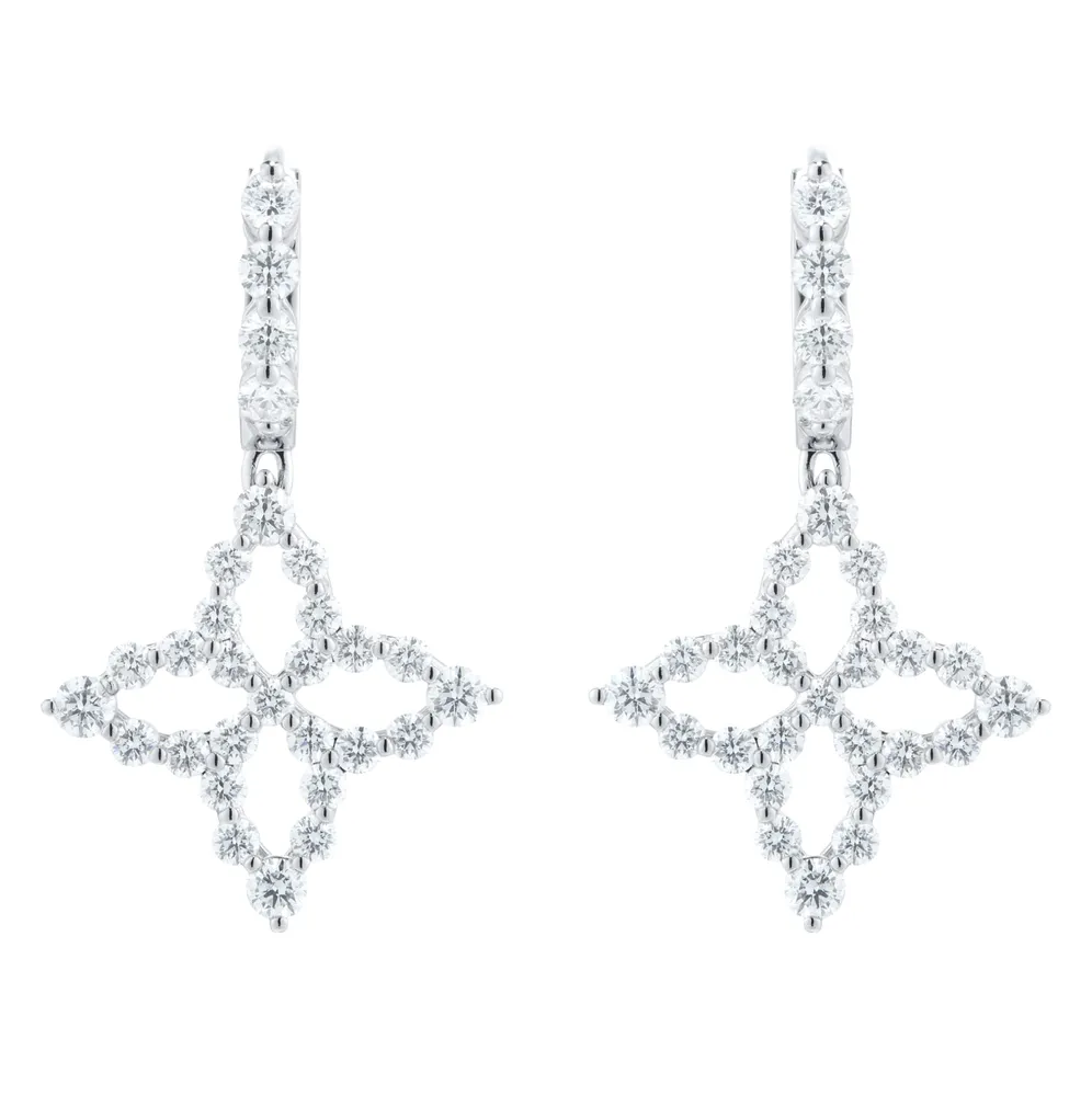 Roberto Coin Diamond Princess 18ct White Gold 1.26ct Diamond Drop Earrings