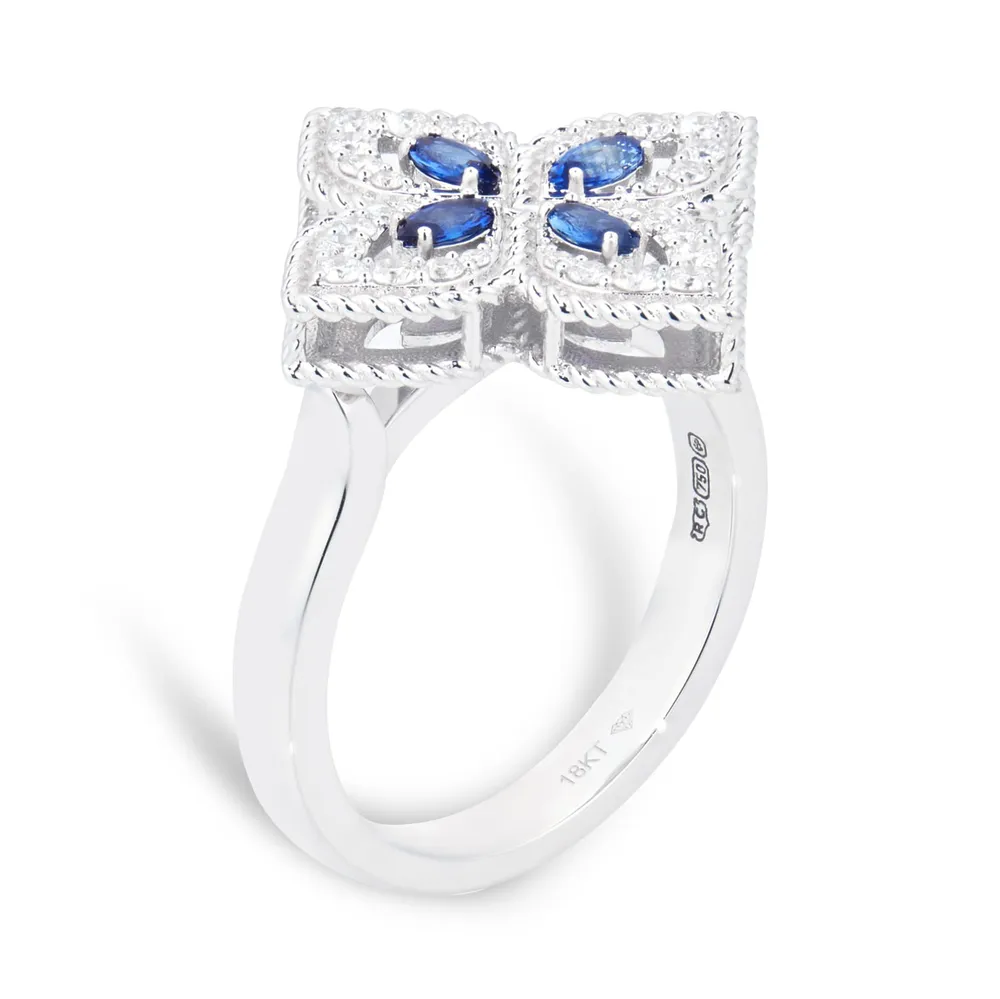 Roberto Coin Exclusive 18ct White Gold Princess Flower 0.26ct Diamond & Sapphire Ring
