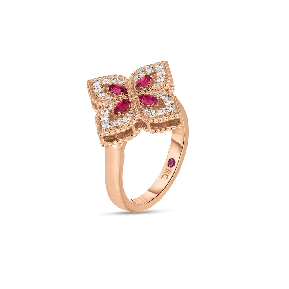 Roberto Coin Exclusive Venetian Princess 18ct Rose Gold 0.26ct Diamond & Ruby Ring