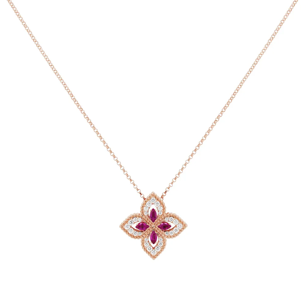 Roberto Coin Exclusive Venetian Princess 18ct Rose Gold 0.27ct Diamond & Ruby Pendant Necklace