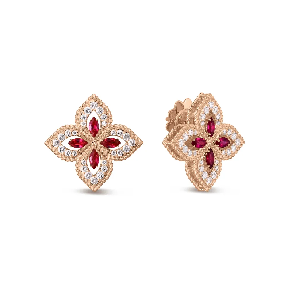 Roberto Coin Exclusive Venetian Princess 18ct Rose Gold 0.55ct Diamond & Ruby Stud Earrings