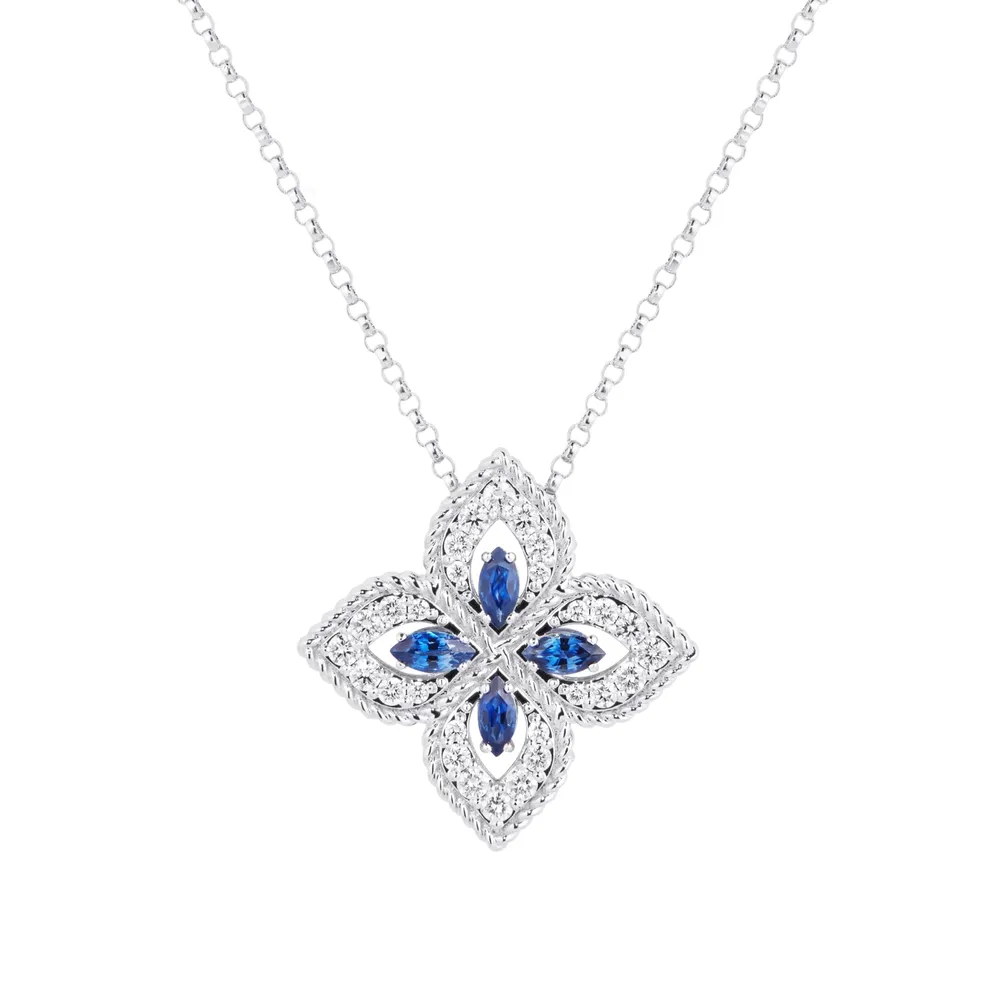 Roberto Coin Exclusive Venetian Princess 18ct White Gold 0.26ct Diamond & Sapphire Pendant Necklace