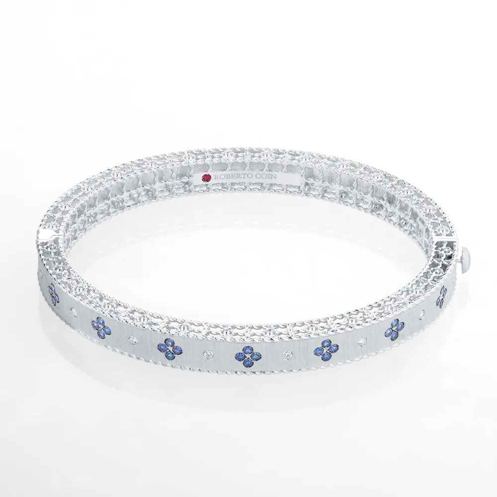Roberto Coin Exclusive Venetian Princess 18ct White Gold Blue Sapphire & 0.11ct Diamond Bangle