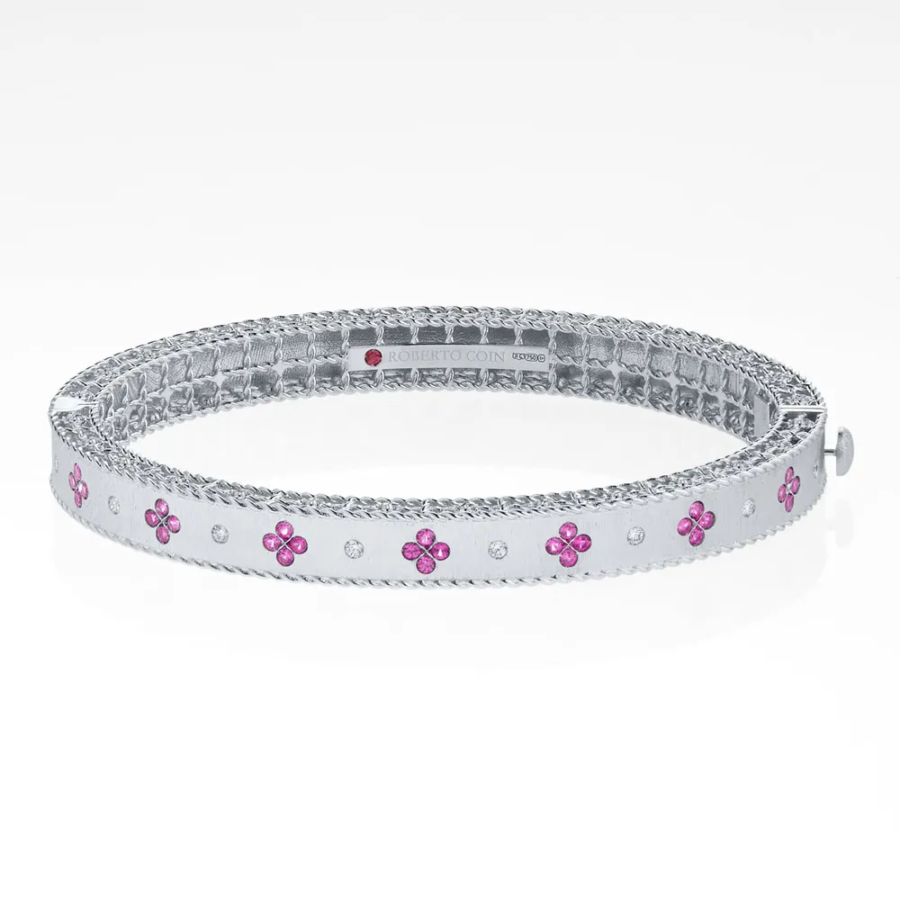 Roberto Coin Exclusive Venetian Princess 18ct White Gold Pink Sapphire & 0.11ct Diamond Bangle