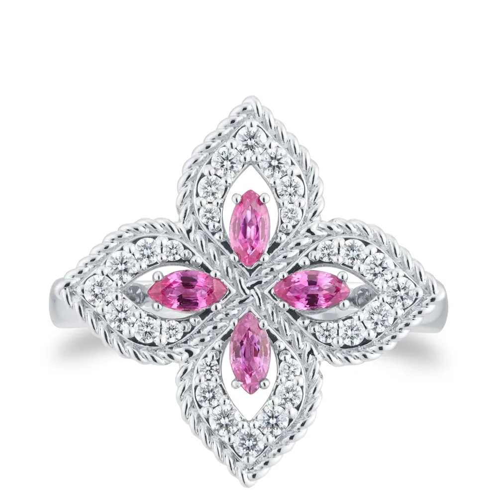 Roberto Coin Exclusive Venetian Princess 18ct White Gold Pink Sapphire & 0.27ct Diamond Ring