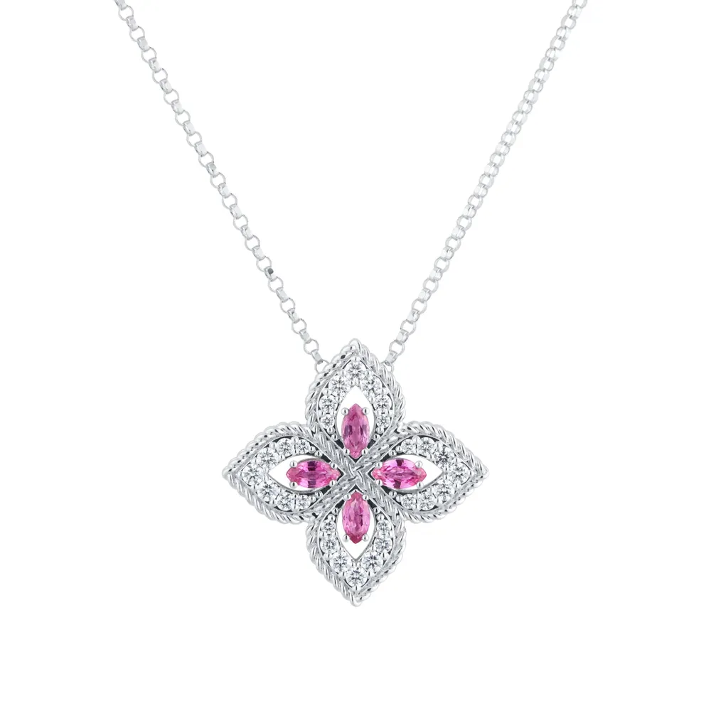Roberto Coin Exclusive Venetian Princess 18ct White Gold Pink Sapphire & 0.27ct Diamond Pendant Necklace