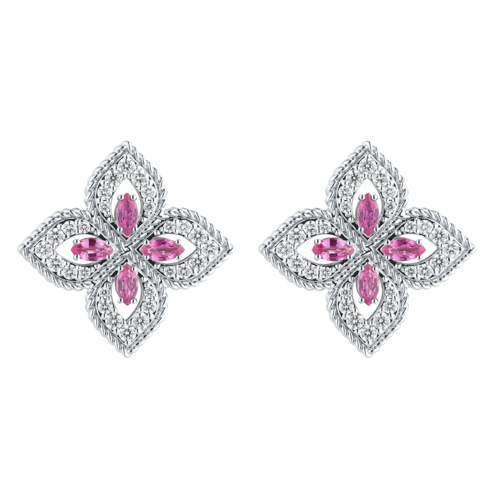 Roberto Coin Exclusive Venetian Princess 18ct White Gold Pink Sapphire & 0.55ct Diamond Stud Earrings