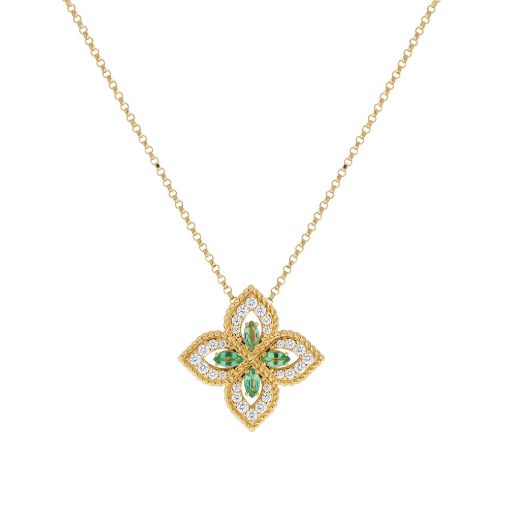 Roberto Coin Exclusive Venetian Princess 18ct Yellow Gold Emerald & 0.28ct Diamond Pendant