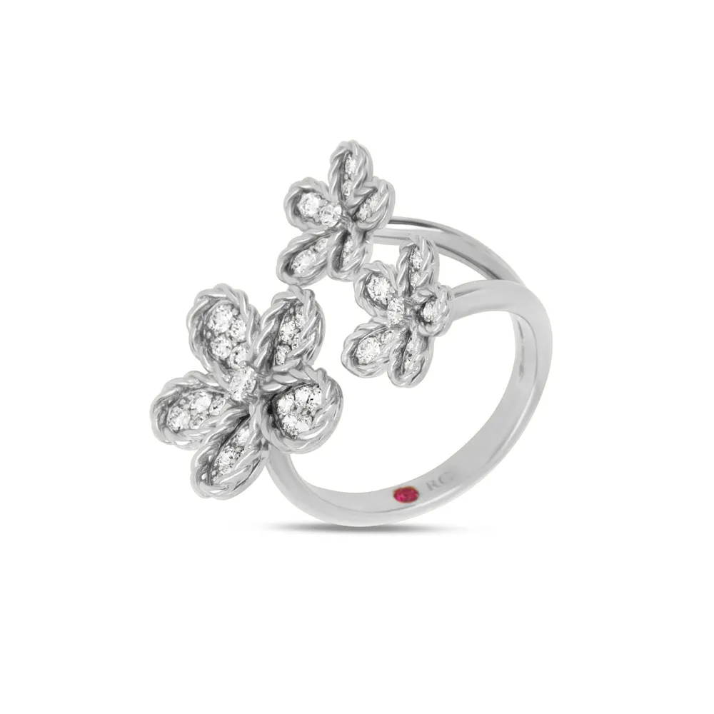 Roberto Coin Jasmine 18ct White Gold Floral 0.61ct Pave Diamond Ring
