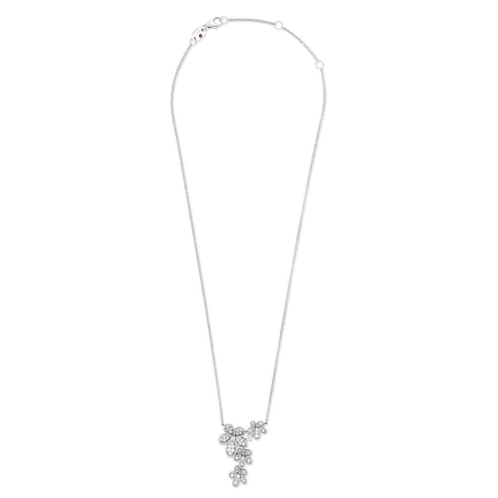 Roberto Coin Jasmine 18ct White Gold Floral 0.78ct Pave Diamond Pendant Necklace