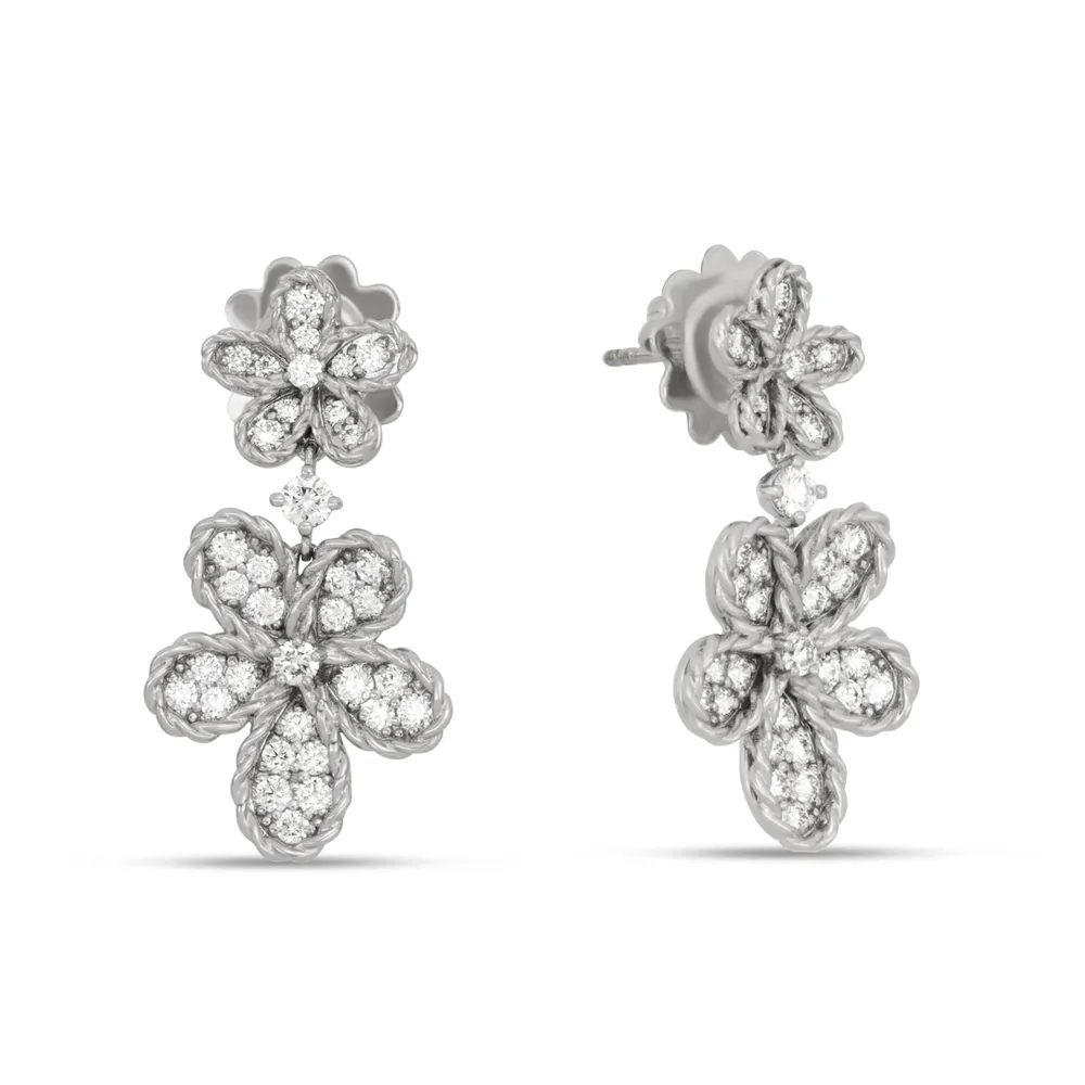 Roberto Coin Jasmine 18ct White Gold Floral 1.10ct Pave Diamond Stud Earrings