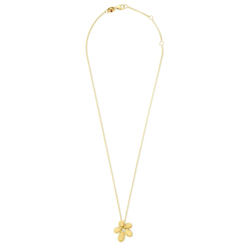 Roberto Coin Jasmine 18ct Yellow Gold 0.07ct Diamond Brushed Pendant