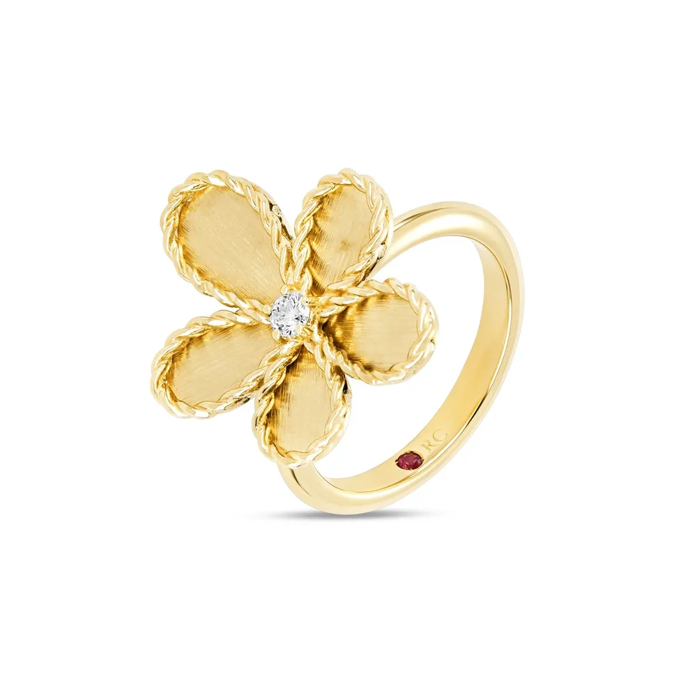 Roberto Coin Jasmine 18ct Yellow Gold 0.07ct Diamond Brushed Ring