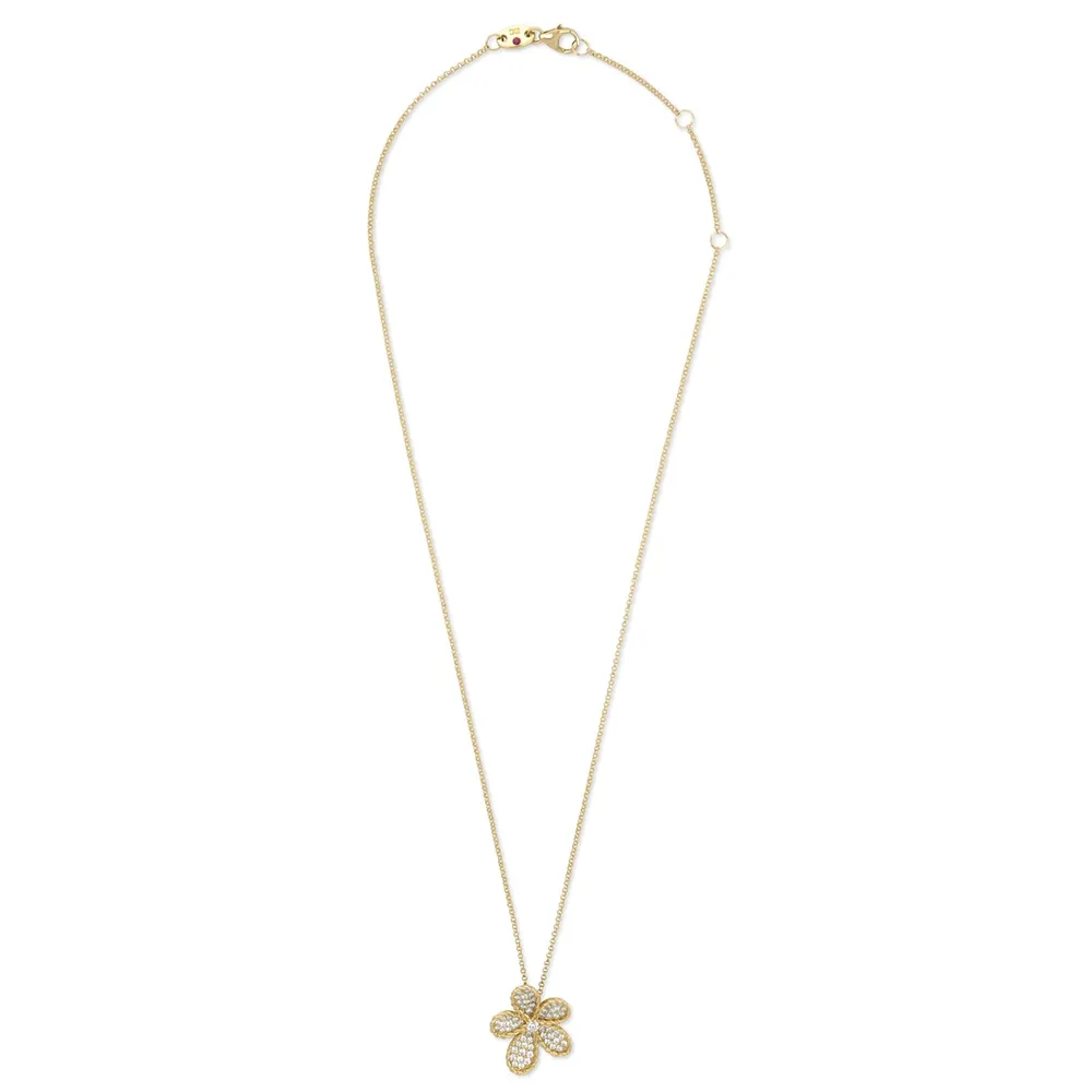 Roberto Coin Jasmine 18ct Yellow Gold 0.65ct Pave Diamond Floral Pendant