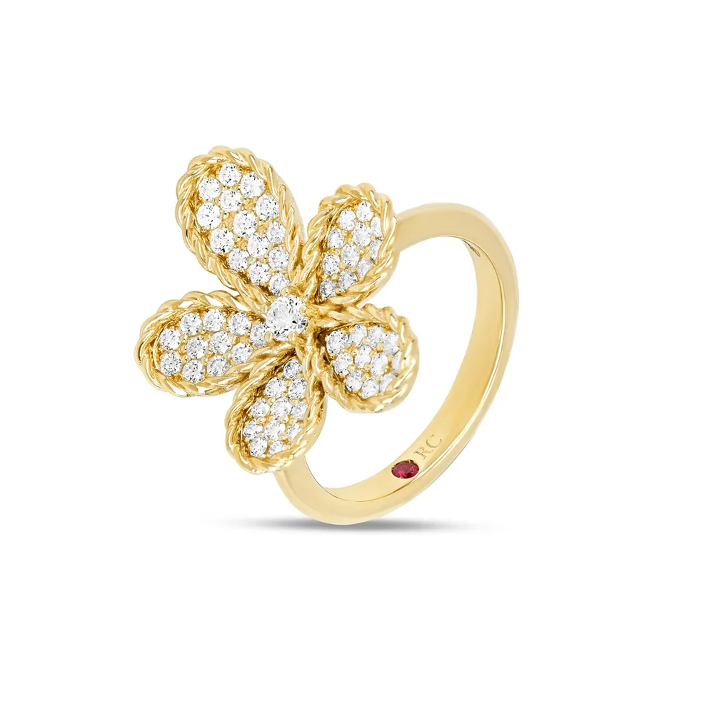 Roberto Coin Jasmine 18ct Yellow Gold 0.65ct Pave Diamond Floral Ring