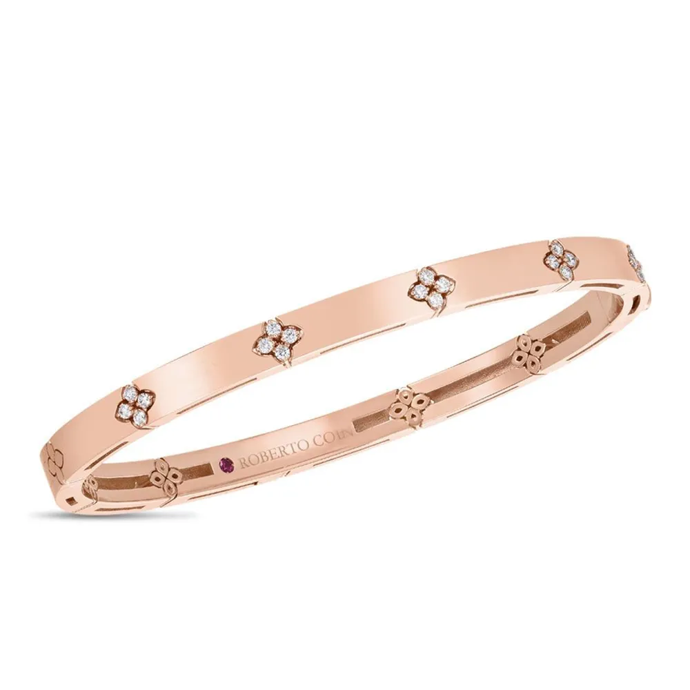 Roberto Coin Love In Verona 18ct Rose Gold 0.19ct Diamond Bangle - Size Medium