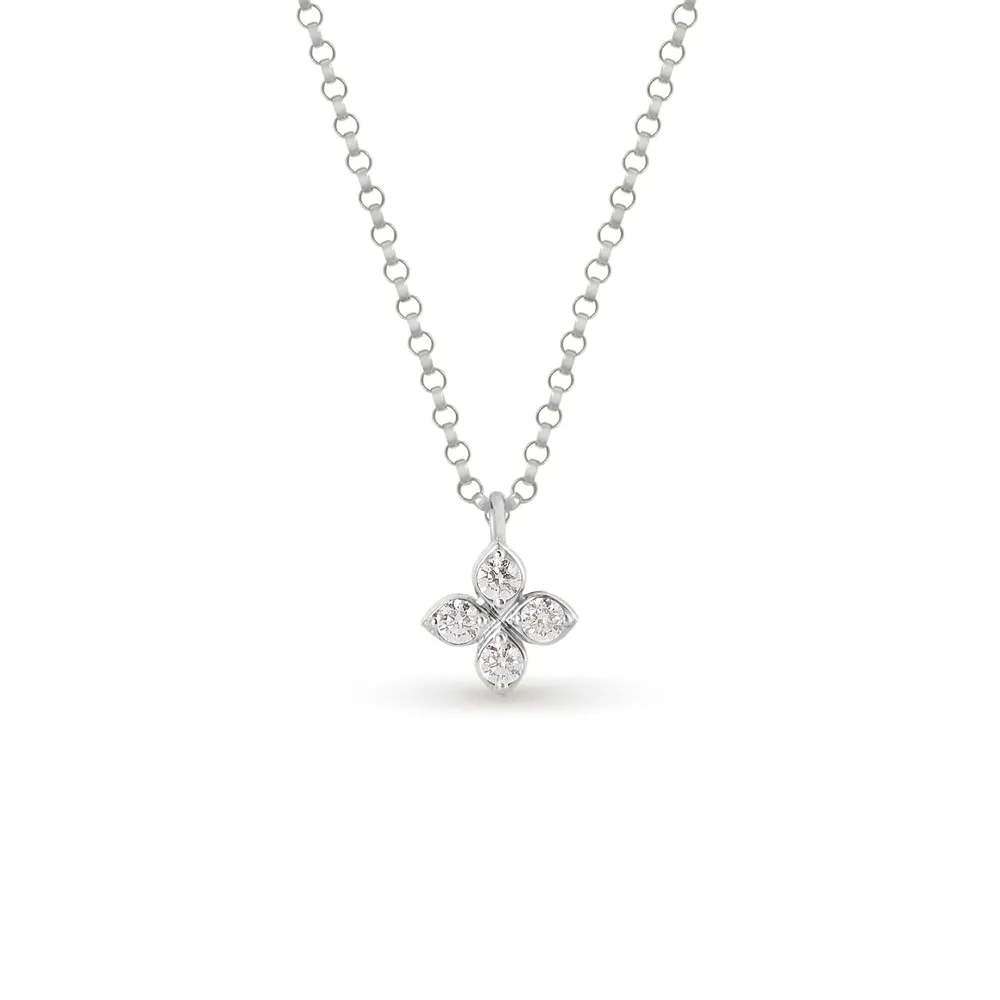Roberto Coin Princess Flower 18ct White Gold 0.10ct Diamond Pendant Necklace